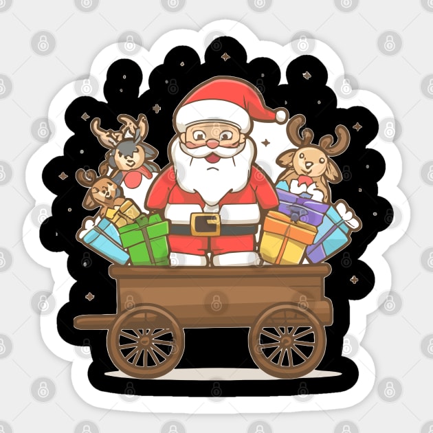 Santa clous on a cart with gifts and deer Sticker by Aksi Designs 